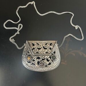 Vintage India Silver Metal Box Purse With Multicolored agate stones. NWT